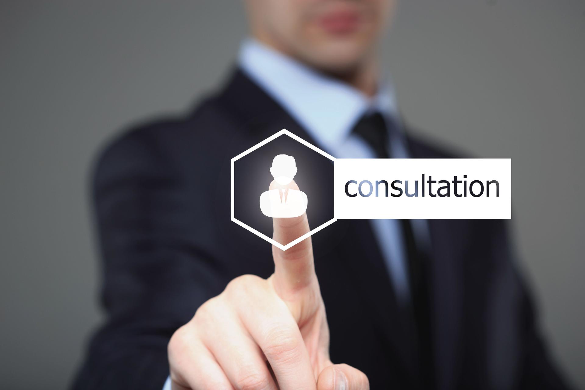 business, technology, internet and networking concept - businessman pressing consultation